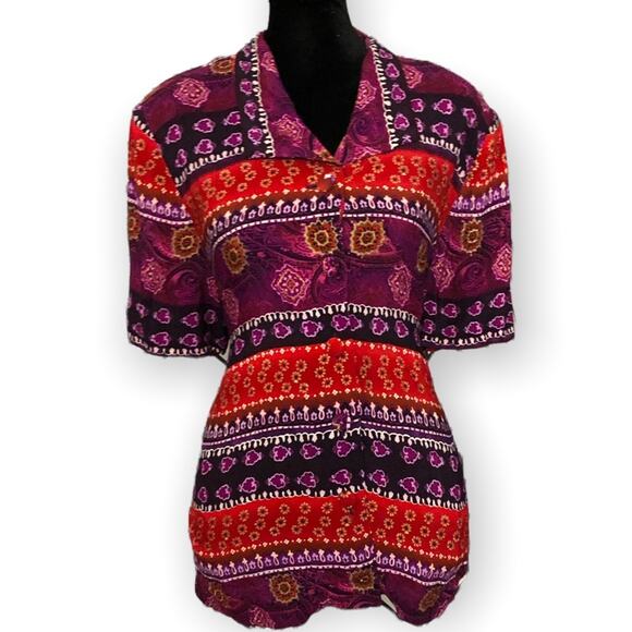 Melissa Harper MHM Button Up Shirt Women's 14 Multicolor Geometric Blouse VTG - Picture 7 of 8